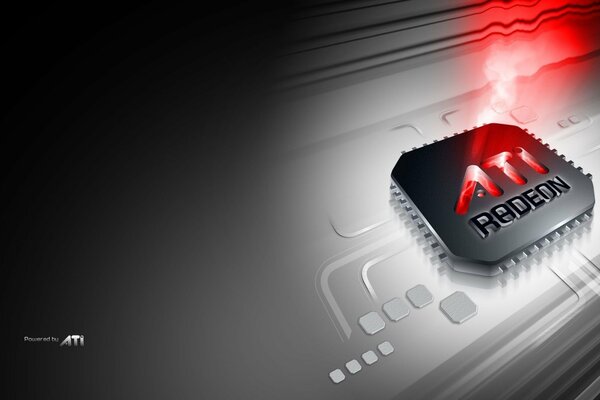 ATI radeon graphics card chipset is shining red