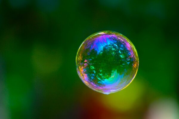 Amazing reflection of the beauty of nature in a soap bubble