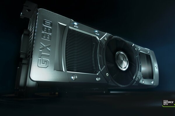 Geforce gtx 690 Grafikkarte auf dunkelblauem Hintergrund