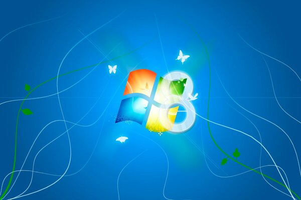 Immagine del logo microsoft su sfondo blu con il segno di windows 8