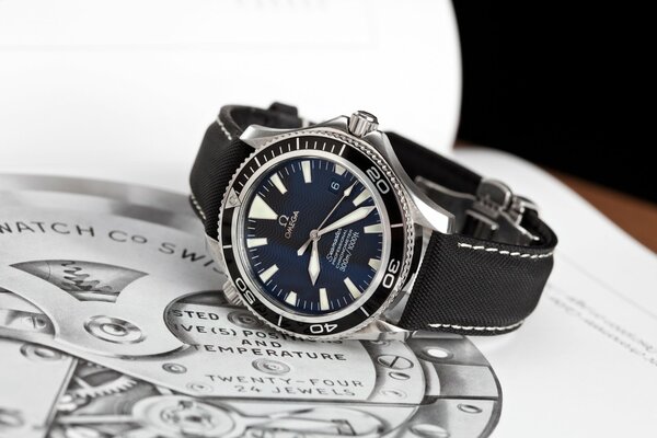 Omega watch on the page of an open book