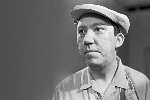 Portrait of film actor Yuri Nikulin in black and white filter