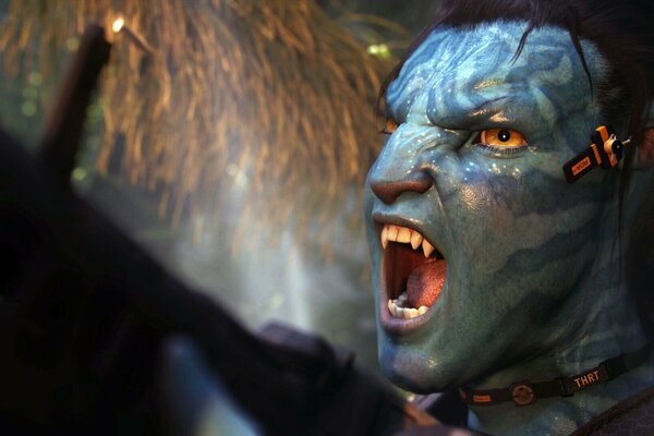 The grinning character of the movie Avatar