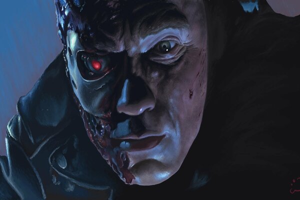 Terminator twarz grubo czerwone oko