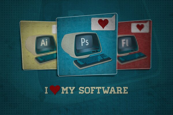 Photoshop monitor keyboard heart