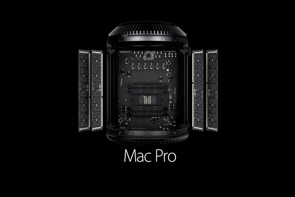 Mac pro Logo auf schwarzem Hintergrund mit Schaltplan