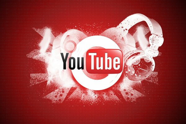 YouTube e cuffie su sfondo rosso