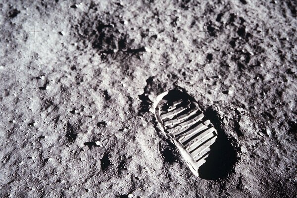 The footprint of an astronaut s boot on the moon