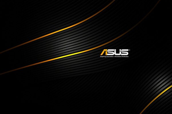 Logotipo de ASUS en fondo negro y rayas amarillas