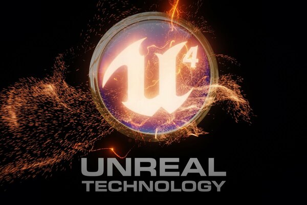 Emblem mit unreal engine 4 Aufschrift auf Flammenhintergrund