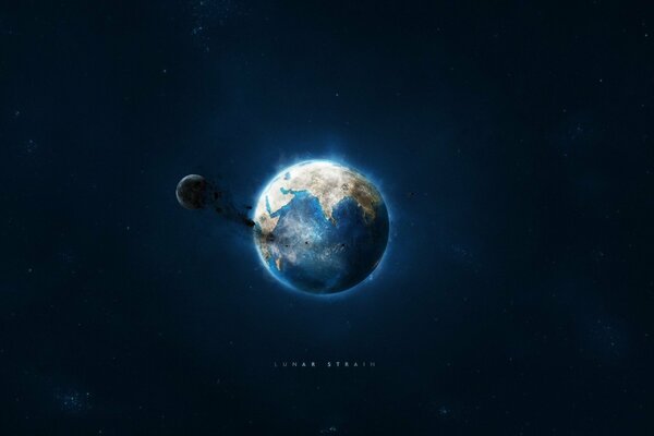 Espace noir par la lune et la terre