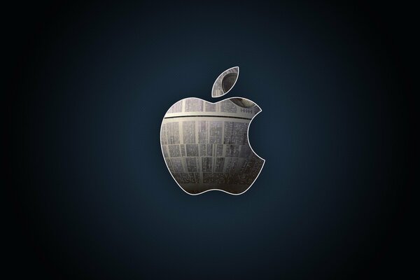 Das Apple-Logo. Metallischer Apfel auf schwarzem Hintergrund