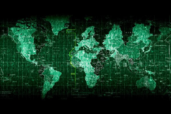 Mapa del mundo en forma de matriz verde