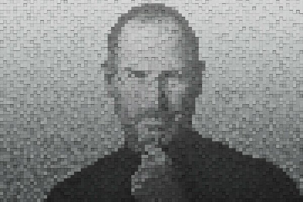 Пиксельный портрет стива джобса в черно белом стиле