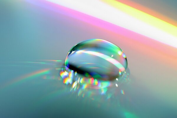 Macro photography rainbow drop of water