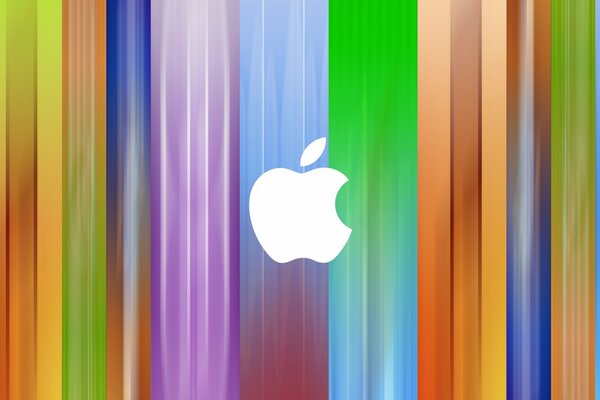 Auf einem bunten Hintergrund ist das Apple-Logo