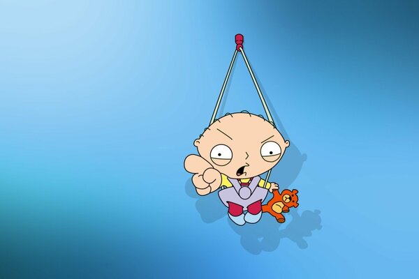 Baby stewie from family guy on a blue background