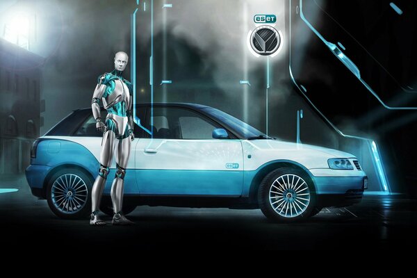 Le robot eset sur fond d Audi A3, donne le ton virtuel