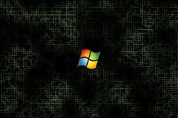 Логотип Windows на фоне из зелёных и белых линий