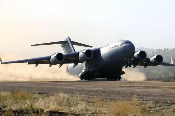 Taking off from the ground on an American plane