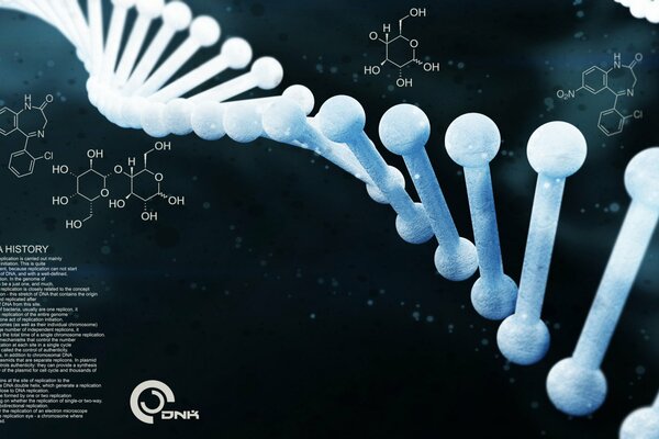 Dna mit Inschriften und chemischen Formeln