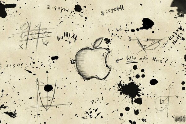 Logotipo de Apple dibujado en papel con manchas