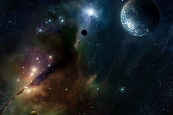 Cosmic nebulae on the background of planets