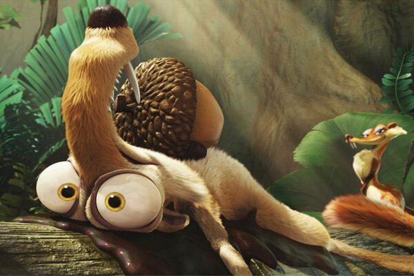 Cartoon ice age, acorn fell on a squirrel