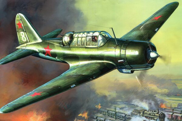 Bombardero soviético su-2 en medio de las hostilidades