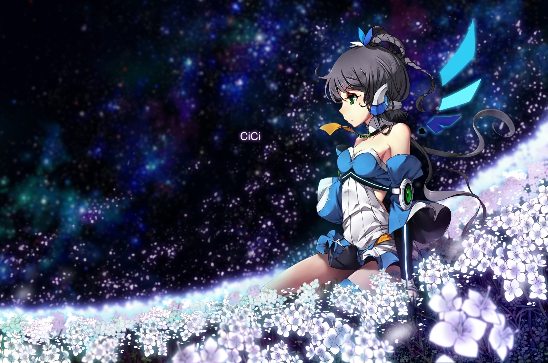 ky luo tianyi black hair space flower bind