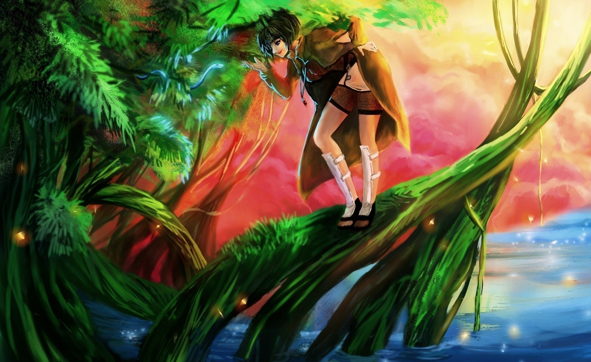 art rikamello girl tree lake naruto water