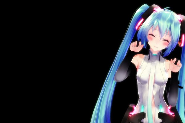 Lindo hatsune miku sobre fondo negro