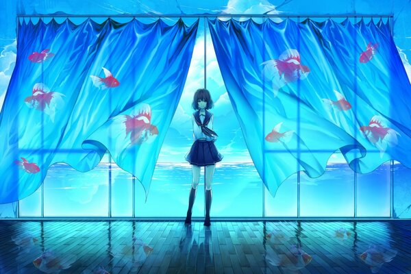 Seifuku anime con peces