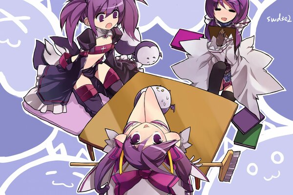 Three girls with purple eyes