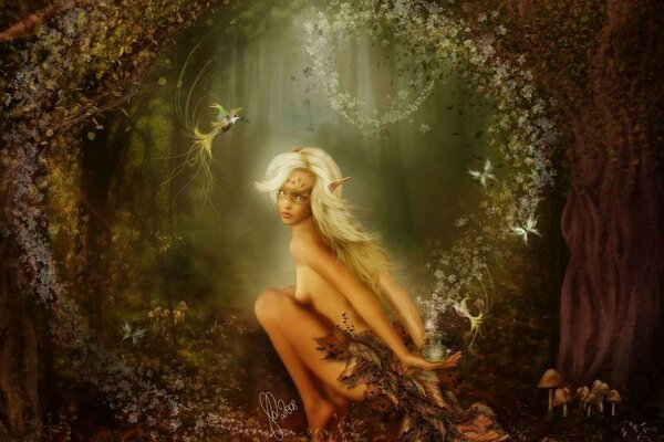 Bajkowy las z dziewczyną elfem
