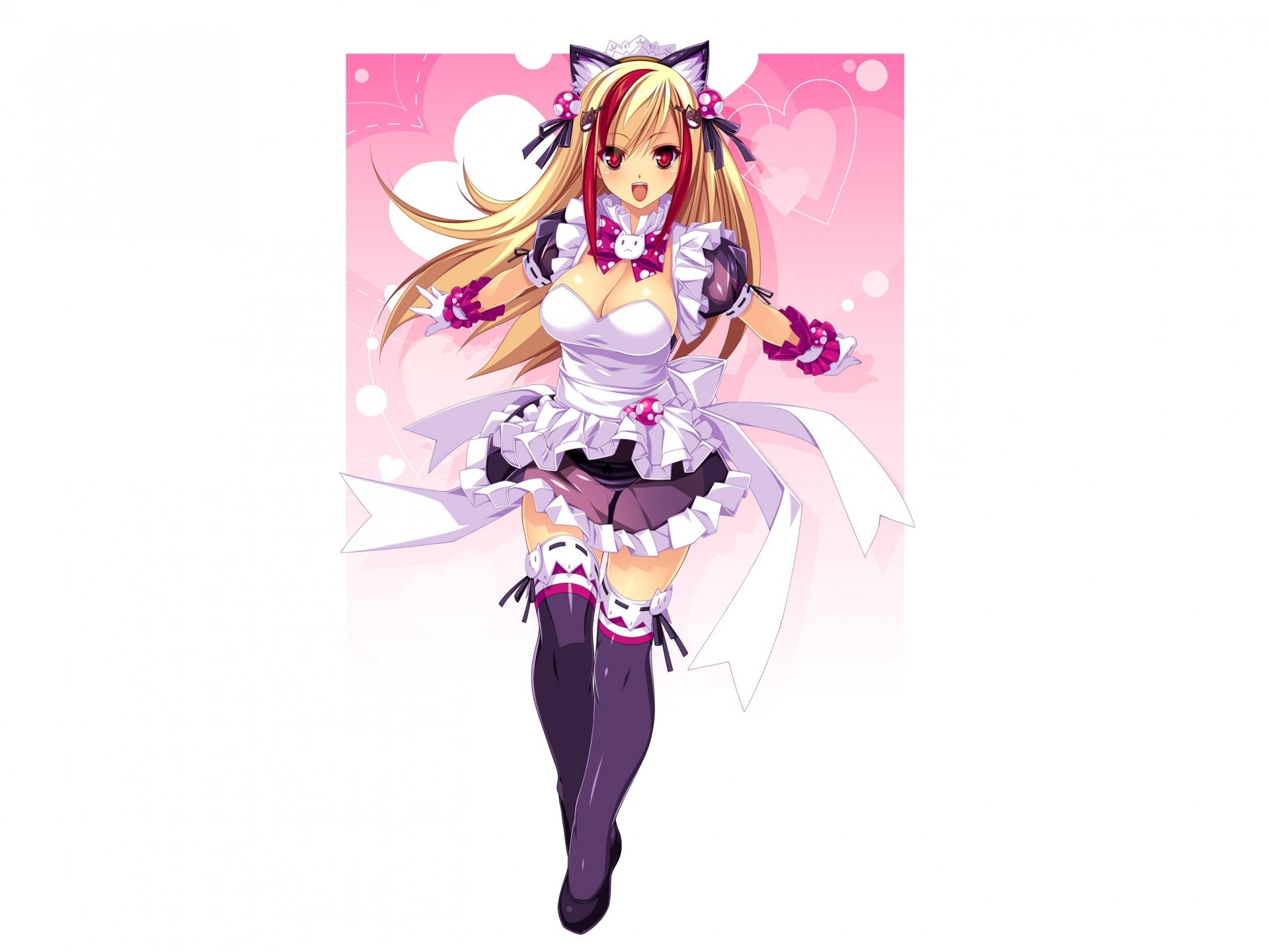 blonde hair maid white red eyes long hair underwear shorts gloves animal ears thighhigh