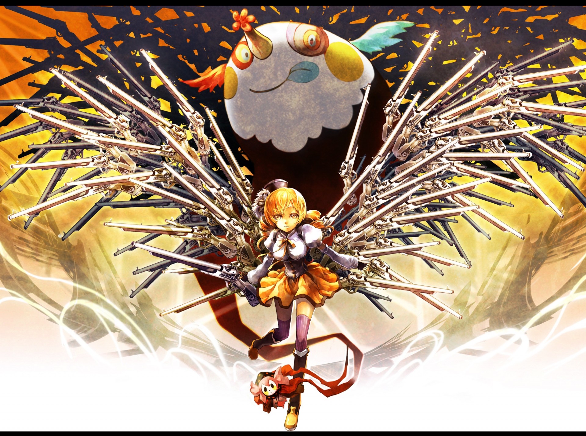 flying fortress blonde hair skirt weapon