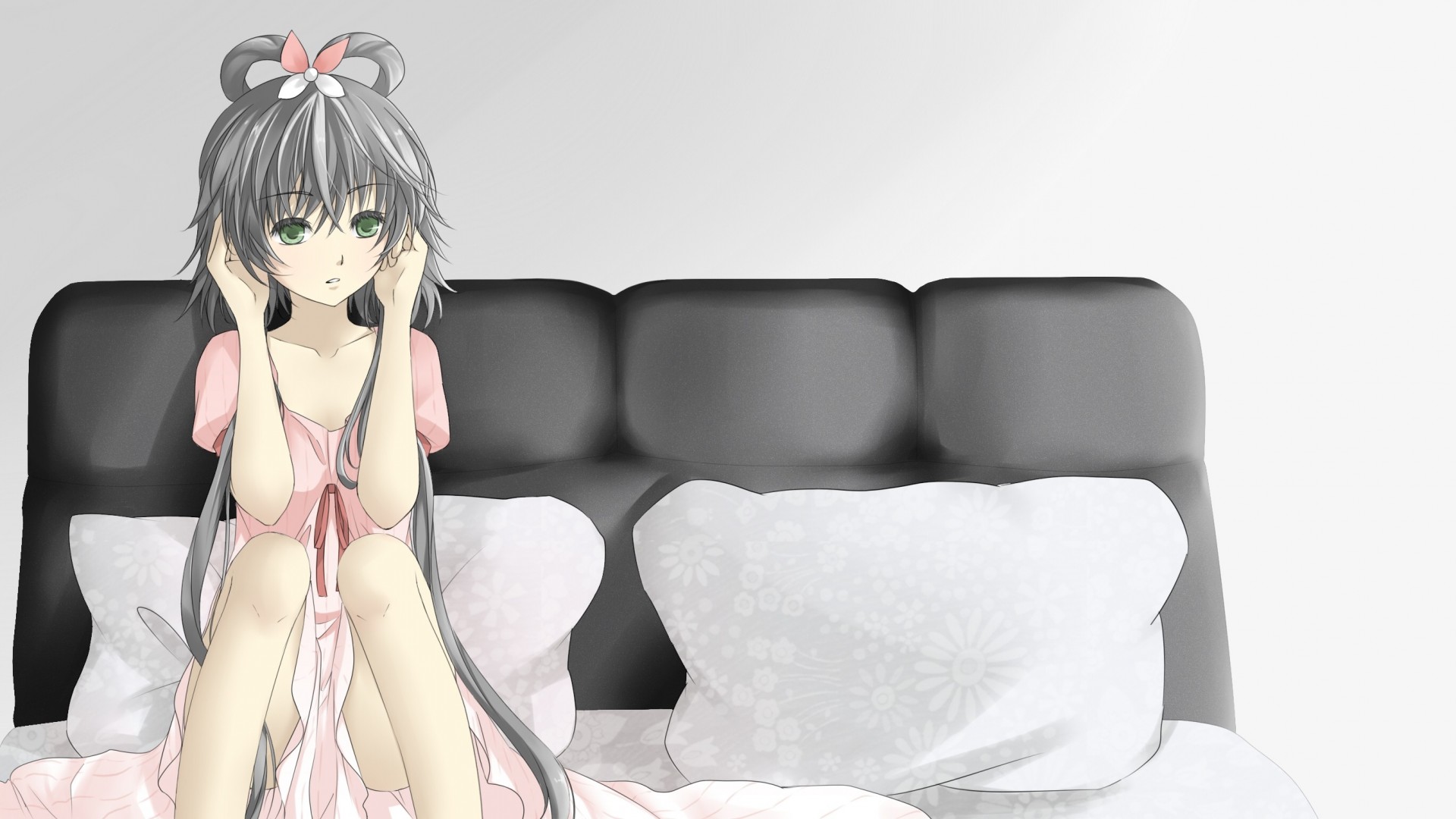 luo tianyi white hair bed long hair green eye