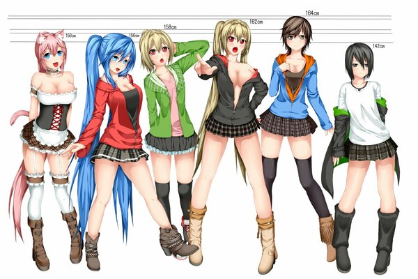 Grupo de chicas sexy en faldas cortas. anime