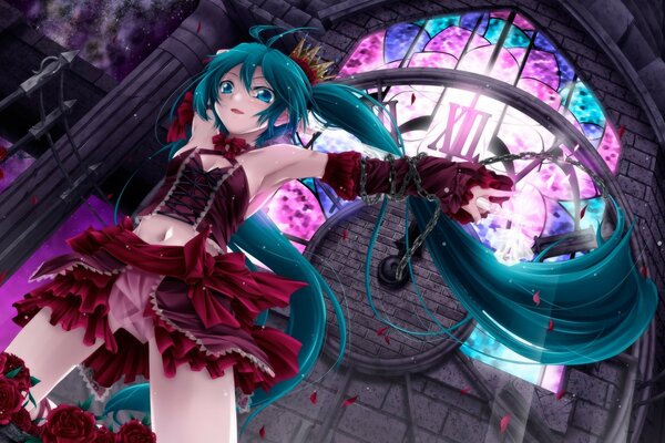 Hatsune Miku in catene tra i fiori