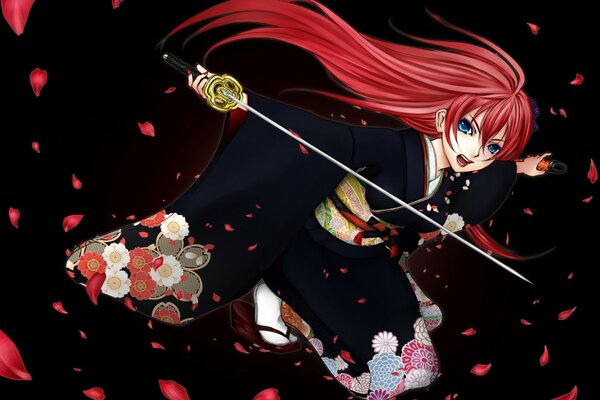 Anime ragazza in kimono con katana