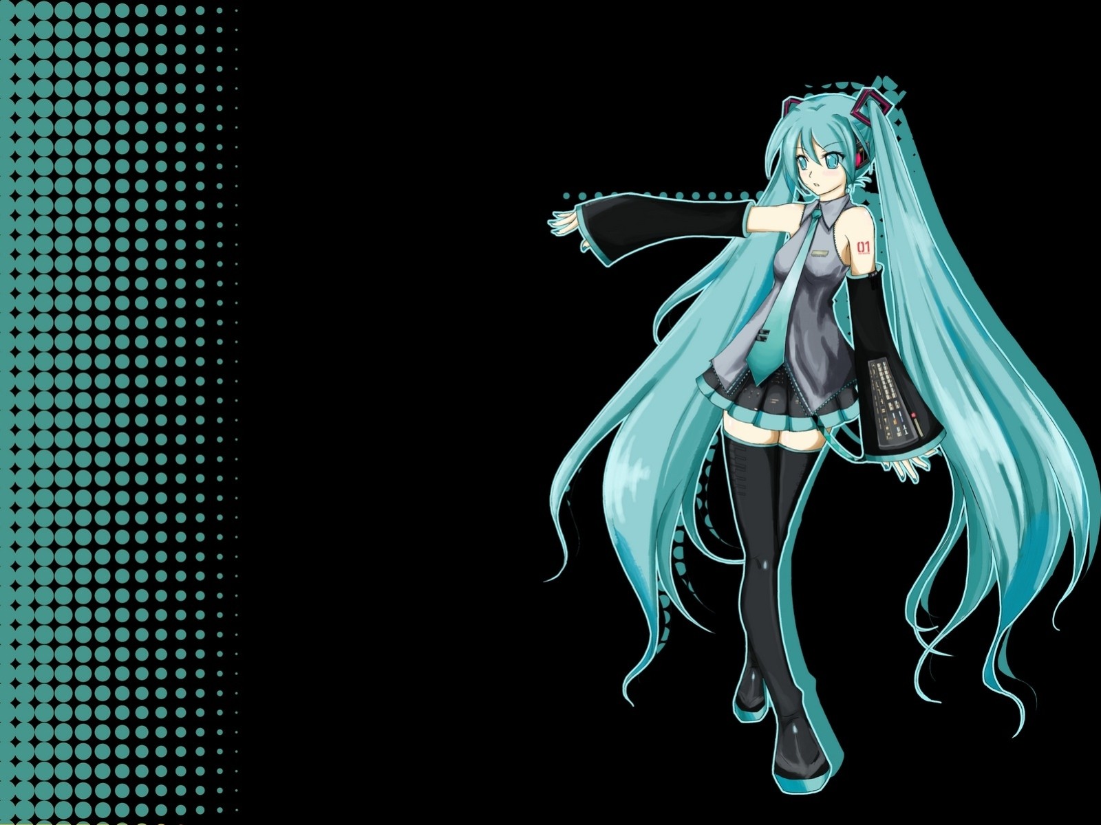 spódnica hatsune miku twintails długie włosy związać thighhigh