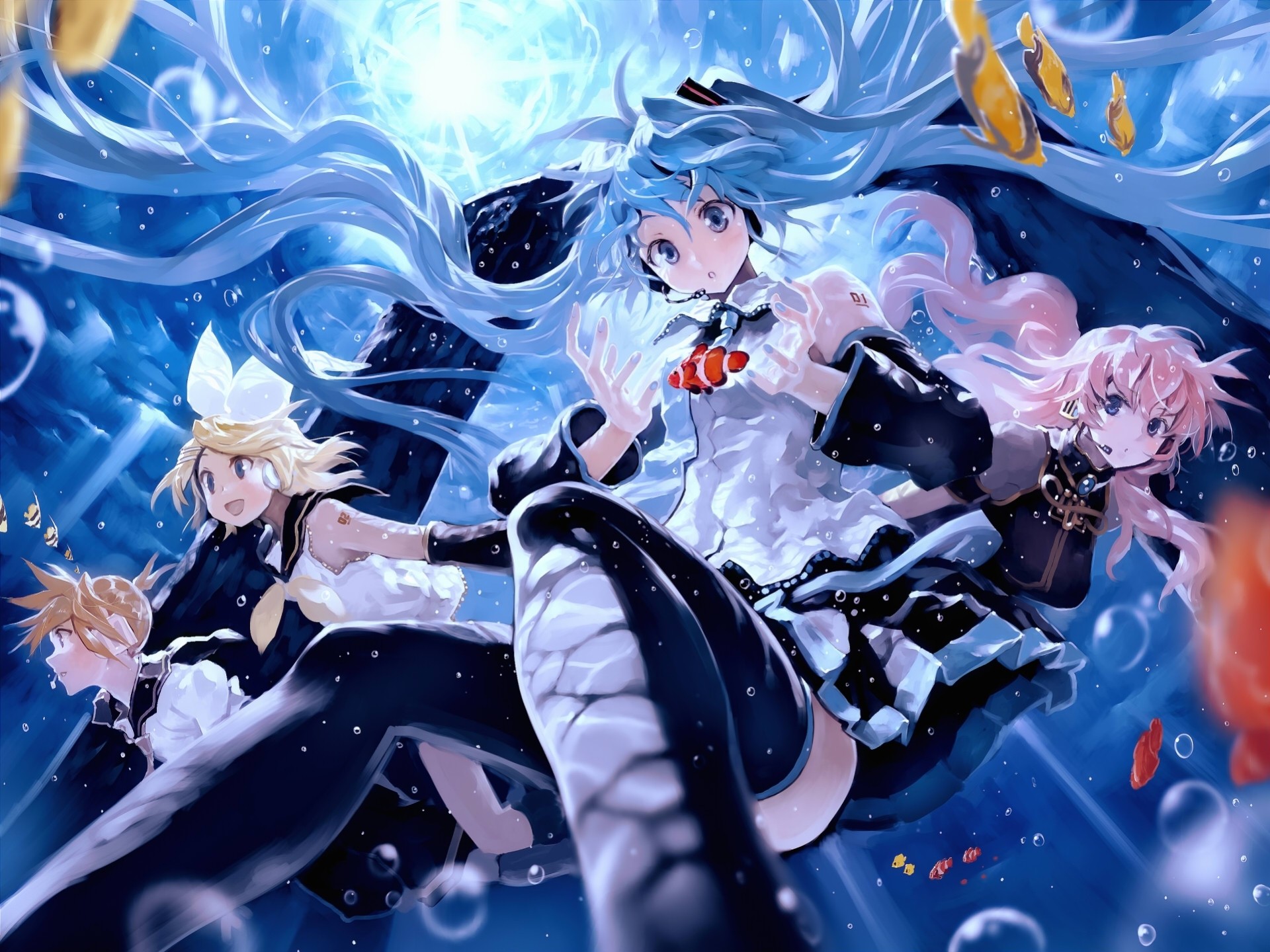 подводный рыба пузыри kagamine len kagamine rin животных hatsune miku megurine luka