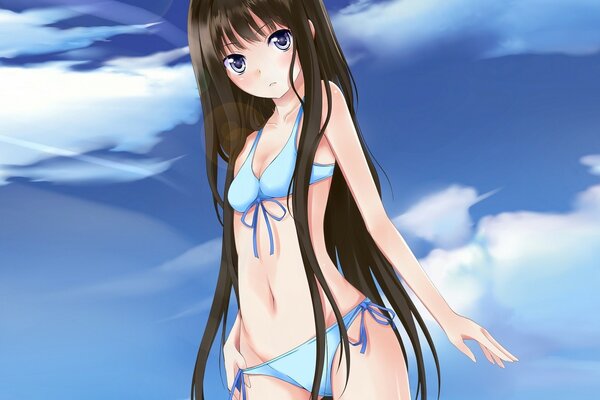 Anime-Figur eines Mädchens im blauen Bikini