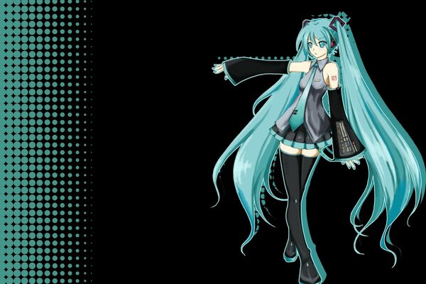 Hatsune Miku mit langen Haaren und kurzem Rock