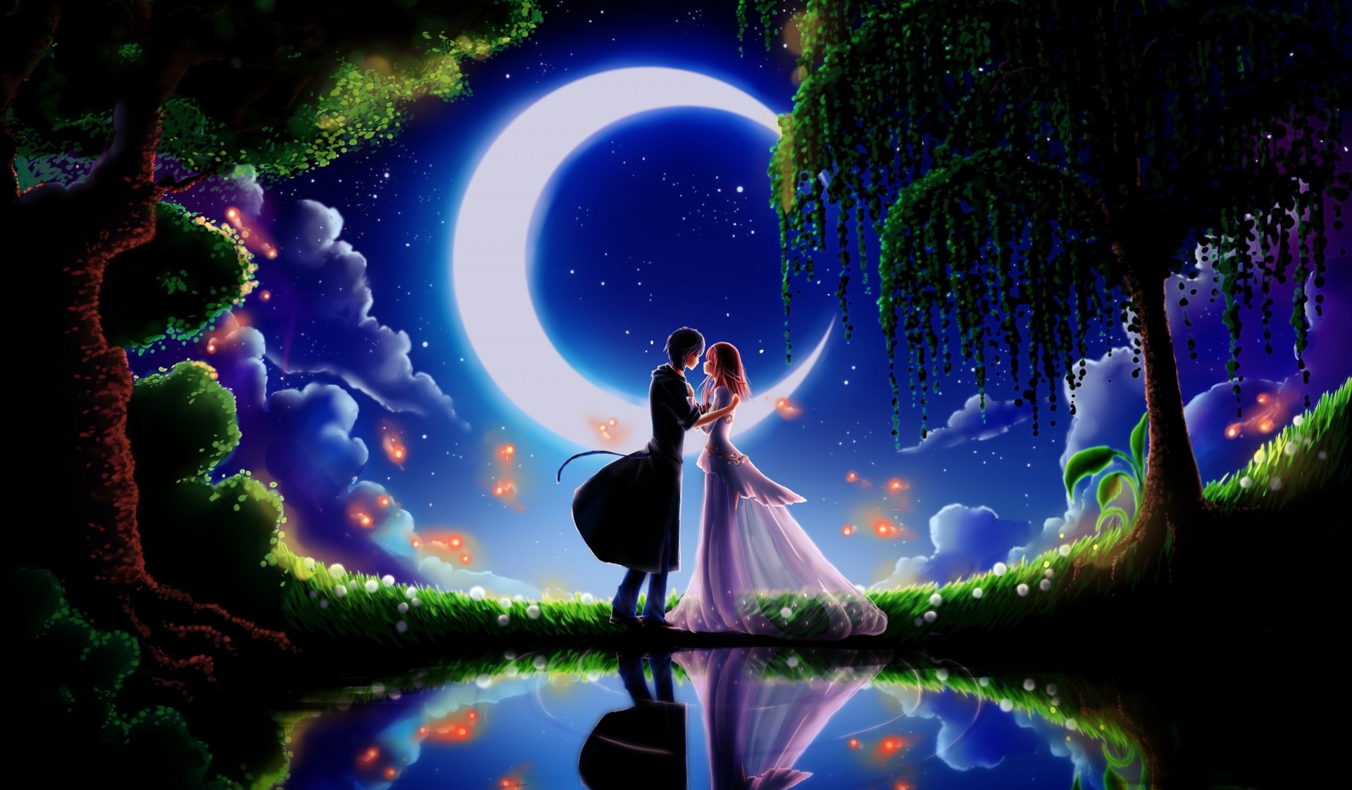 amor dos noche arte pareja luna hombre