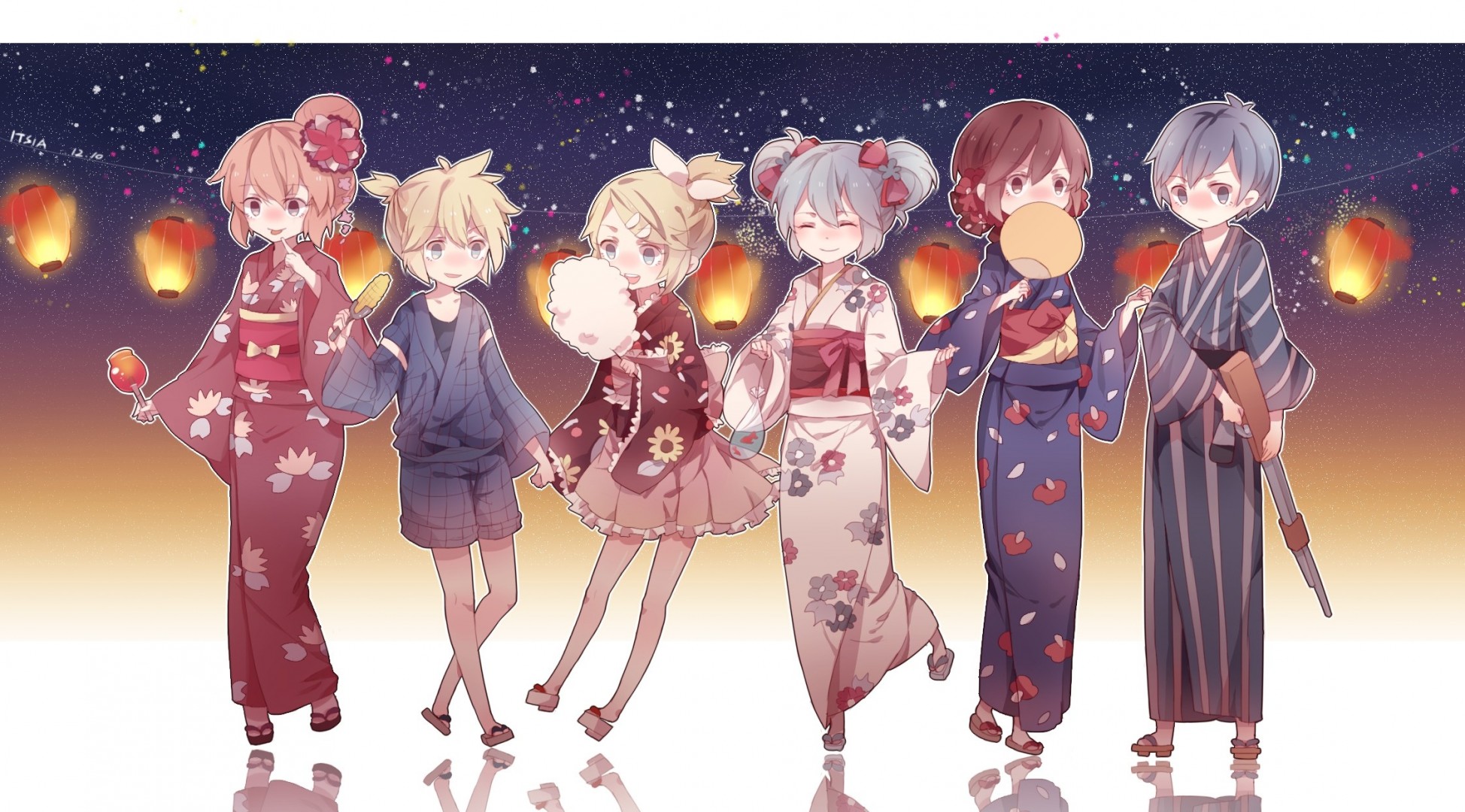 kagamine len kagamine rin kaito meiko japanese clothes hatsune miku megurine luka