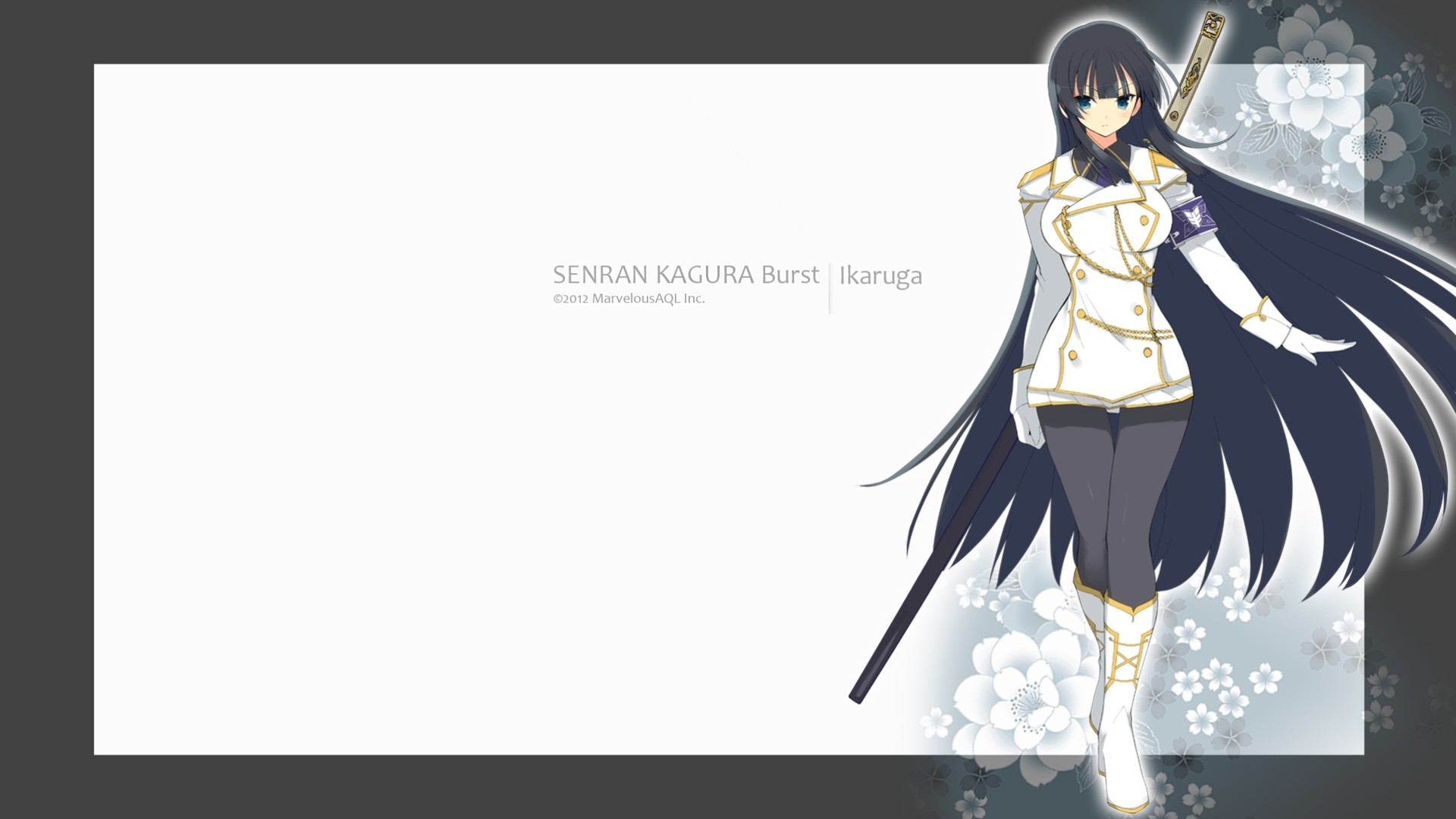 blaue augen schwarze haare arme strumpfhose lange haare uniform schwert ikaruga senran kagura