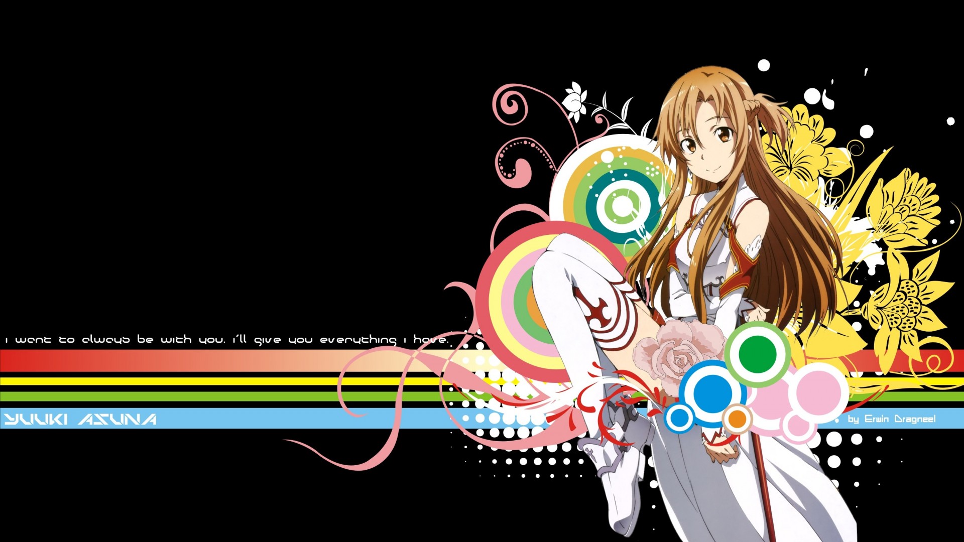 braune augen lange haare yuki asuna blumen thighhighs braune haare