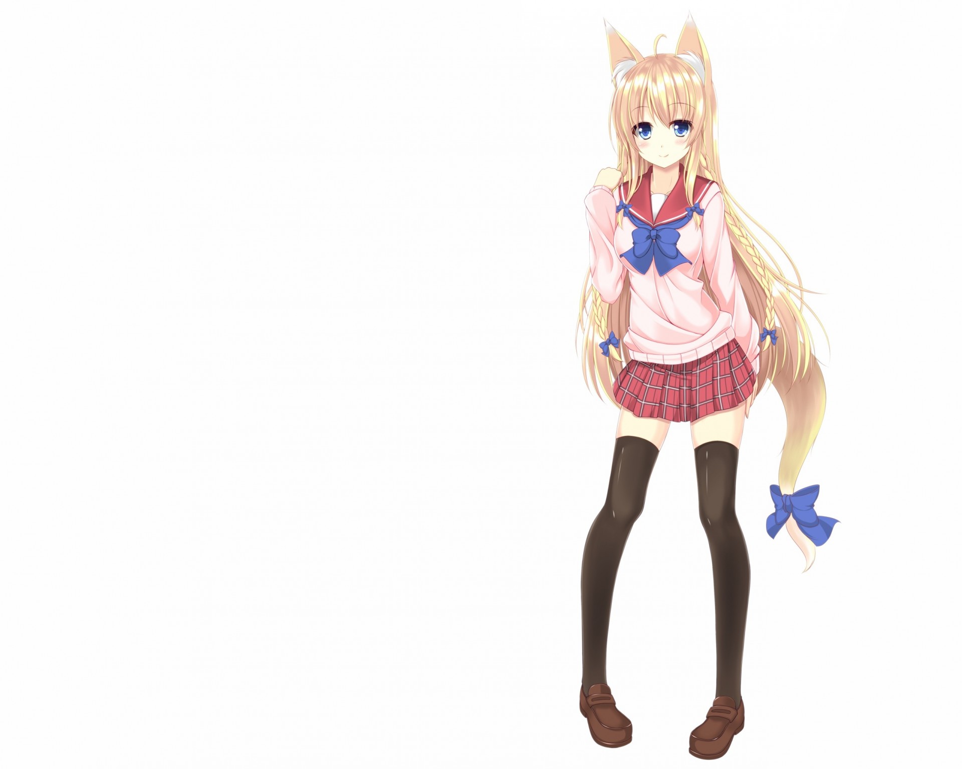 occhi azzurri seifuku capelli biondi capelli lunghi bianco thighhighs orecchie di animale coda di cavallo